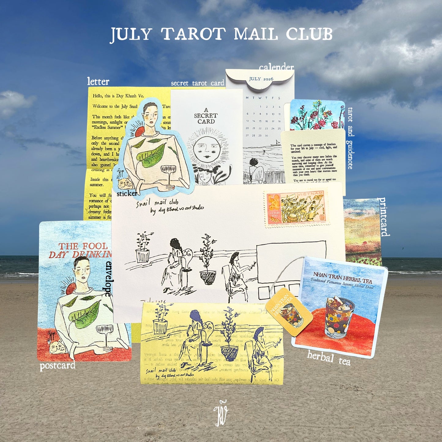 JULY 2026 MONTHLY SNAIL MAIL TAROT CLUB — JULY 2026, Tarot Mail by Duy Khanh Vo | Handwritten Letters, Postcards, Tarot & Collectible Paper Goods