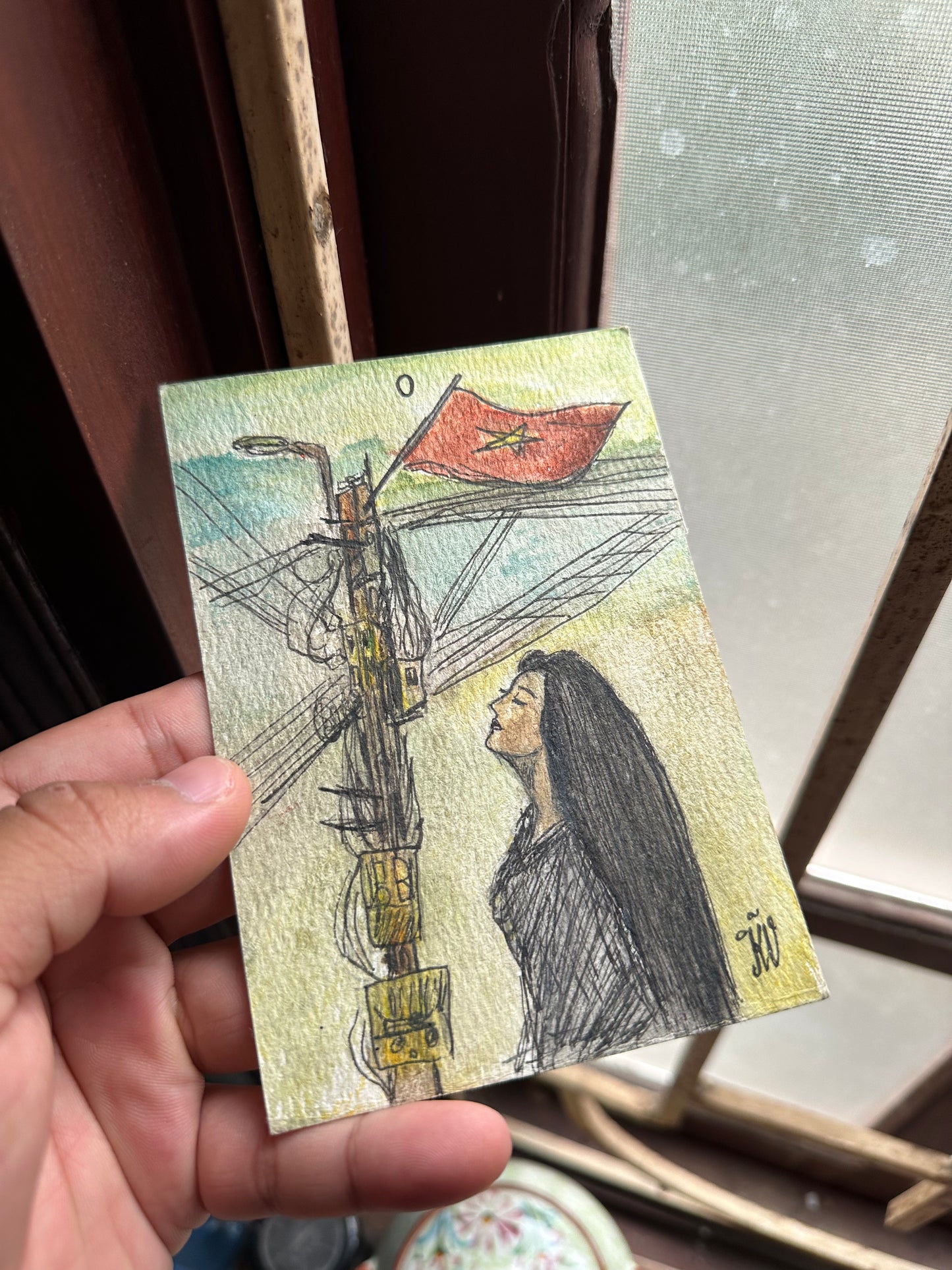 RARE — Quên Tarot: The Fool in Hanoi, Vietnam | Original Watercolor Painting on Art Paper (A6)