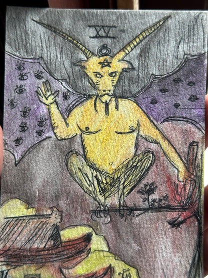 RARE — Quên Tarot: The Devil in Beijing, China | Original Watercolor Painting on Art Paper (A6)
