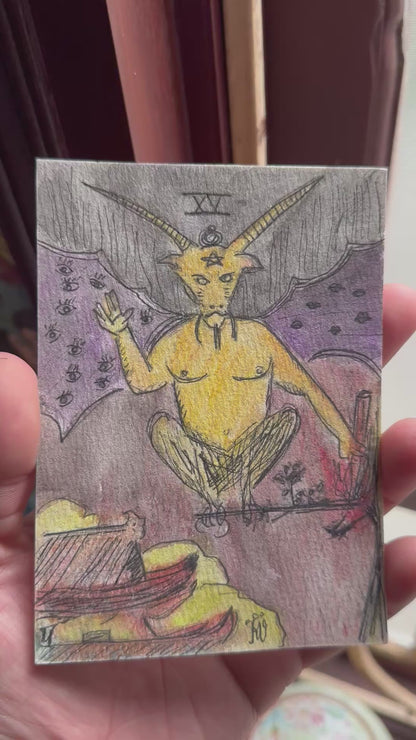 RARE — Quên Tarot: The Devil in Beijing, China | Original Watercolor Painting on Art Paper (A6)