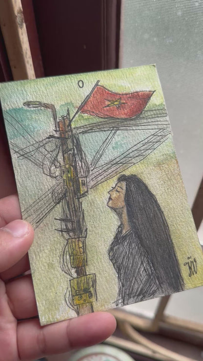 RARE — Quên Tarot: The Fool in Hanoi, Vietnam | Original Watercolor Painting on Art Paper (A6)